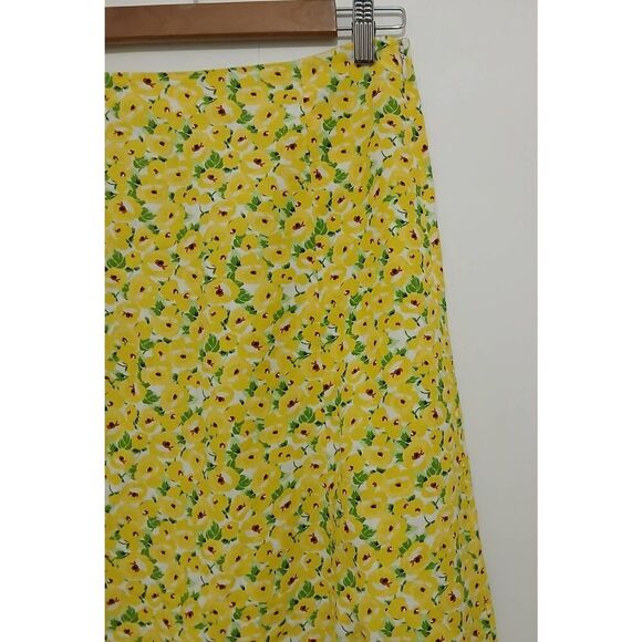 Ann Taylor womens size 4 linen viscose midi flare yellow green floral skirt - Picture 4 of 7